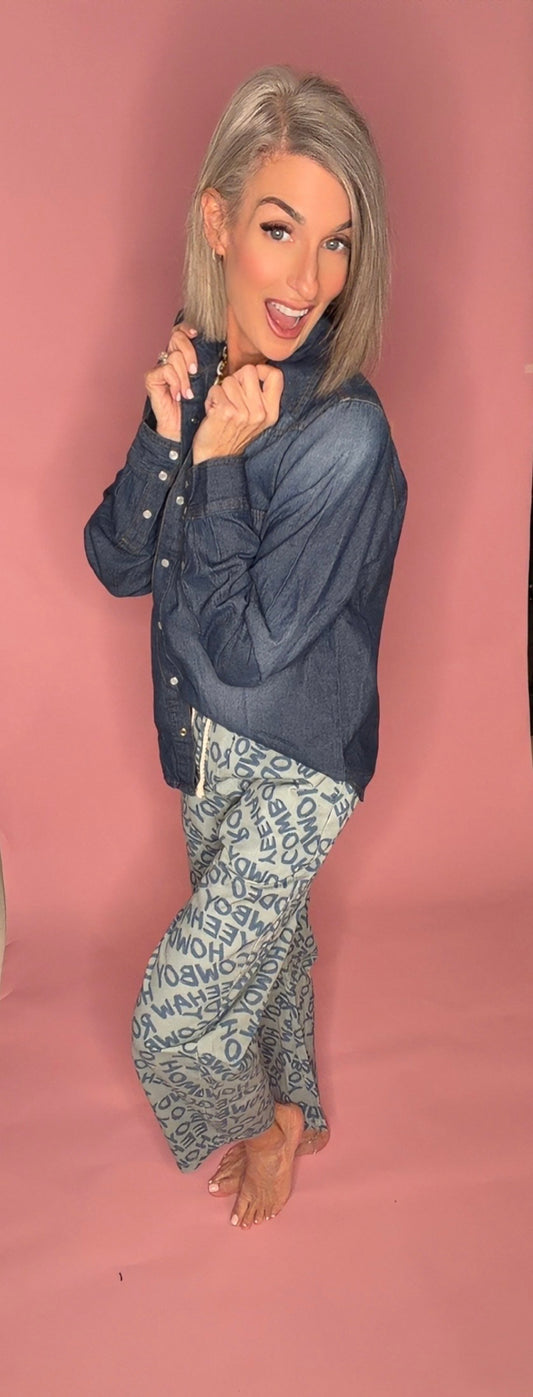 HOWDY PRINT BARREL PANT