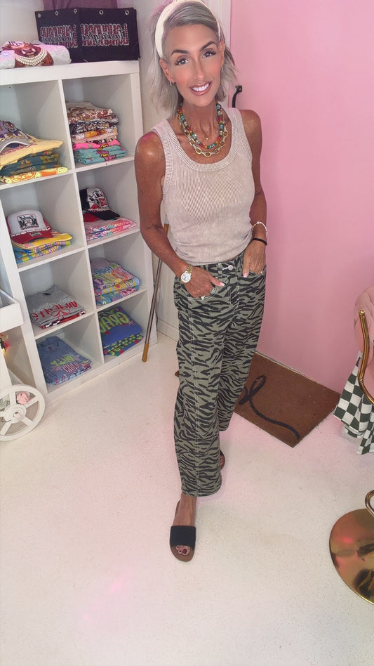 Zebra Stripe Printed Wide Leg Jeans