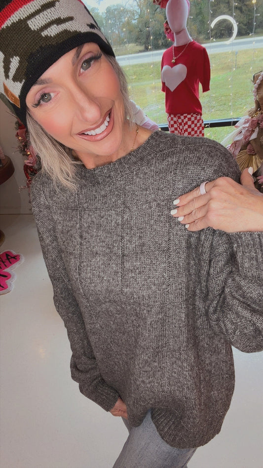 Loose Fit Windowpane Patterned Two Tone Sweater