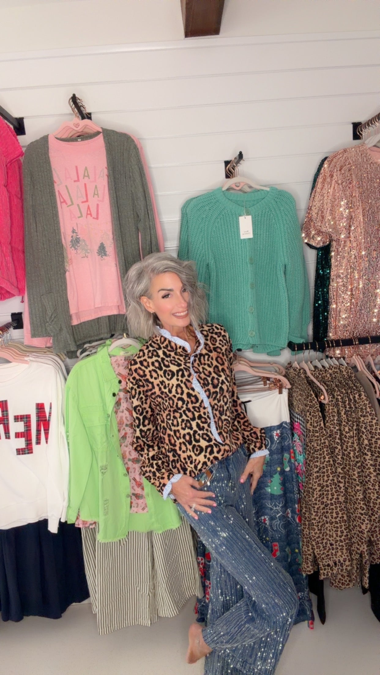 Stand Neck Shift Leopard Print Top