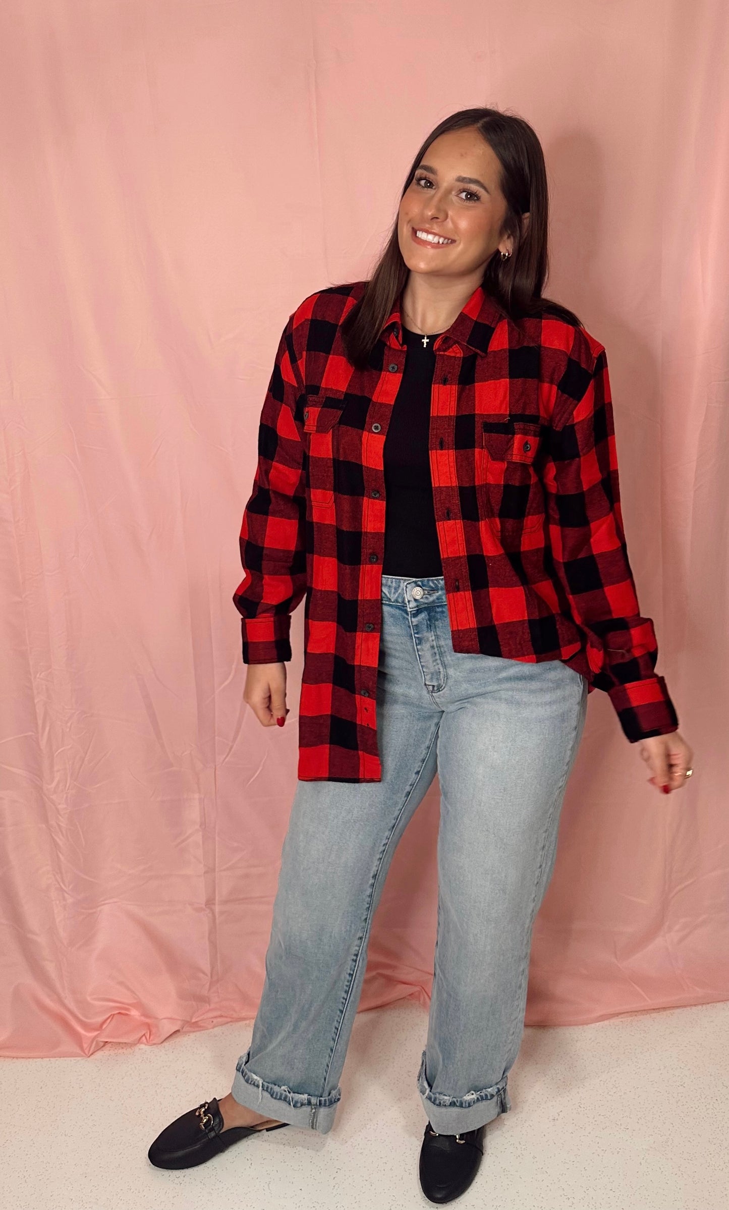 Ho Ho Ho Santa patch on Red/Black Flannel