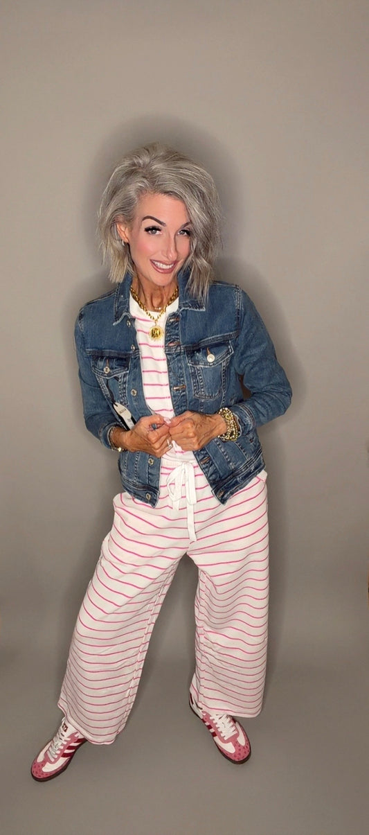 Casual Style Striped Short Sleeve Two-Piece Set | S-XL