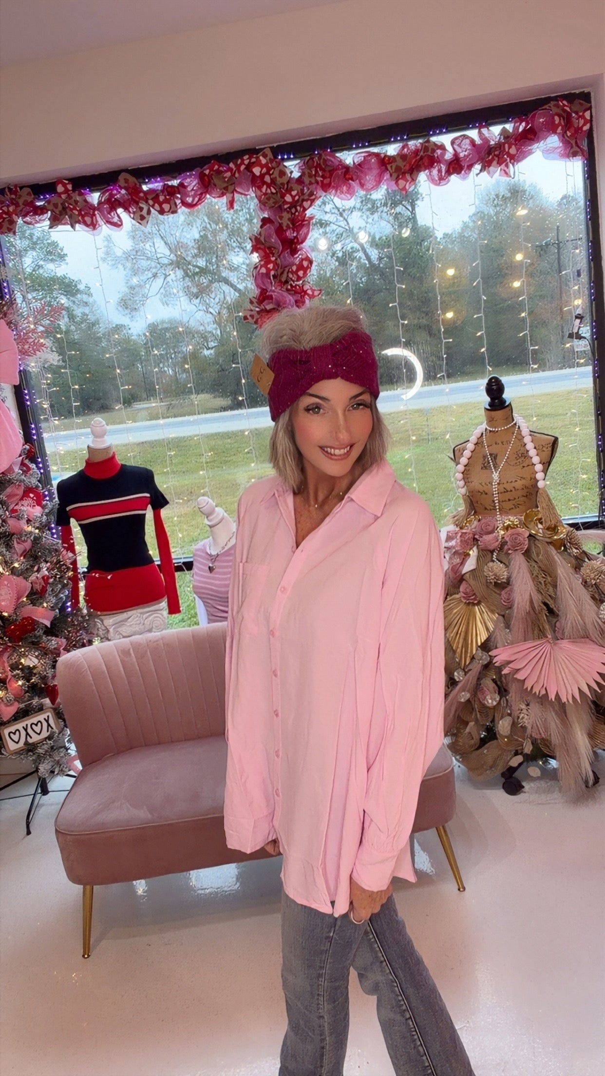 RAGLAN LONG SLEEVE BUTTON DOWN TUNIC SHIRT