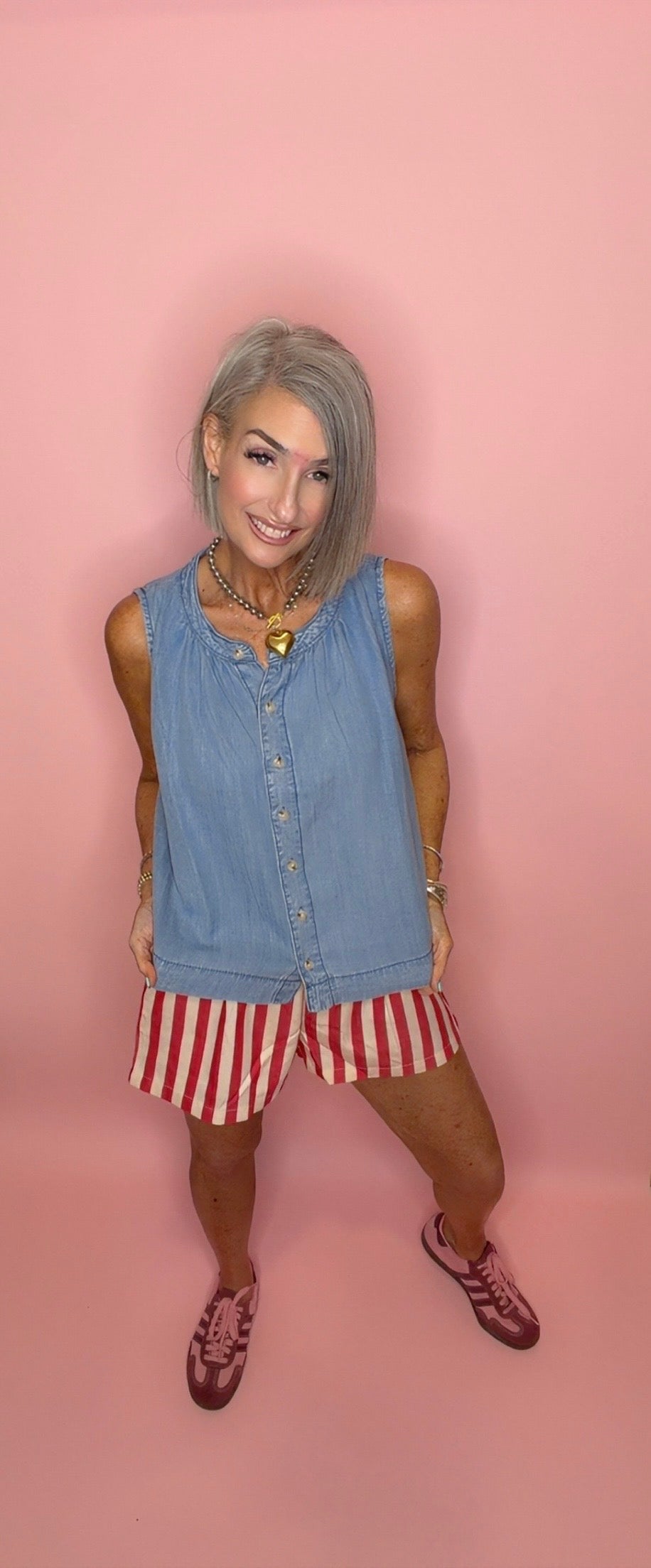 Stripe Twill Denim Shorts