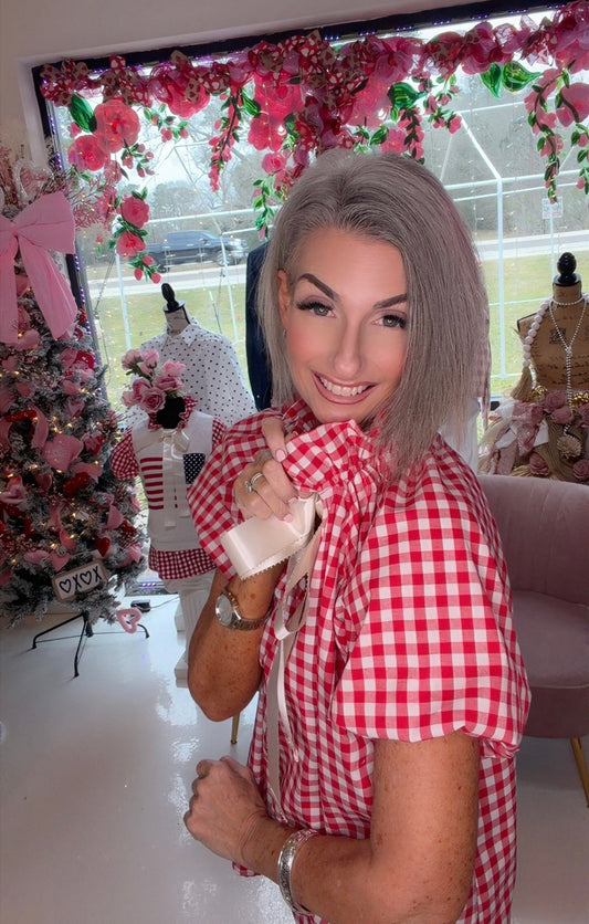 Gingham Check Puff Sleeve Top