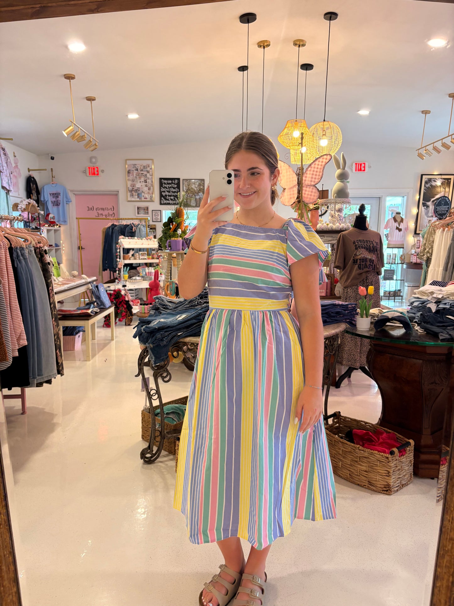 Rainbows Multi Stripe Wide Ruffle Sleeve Dress