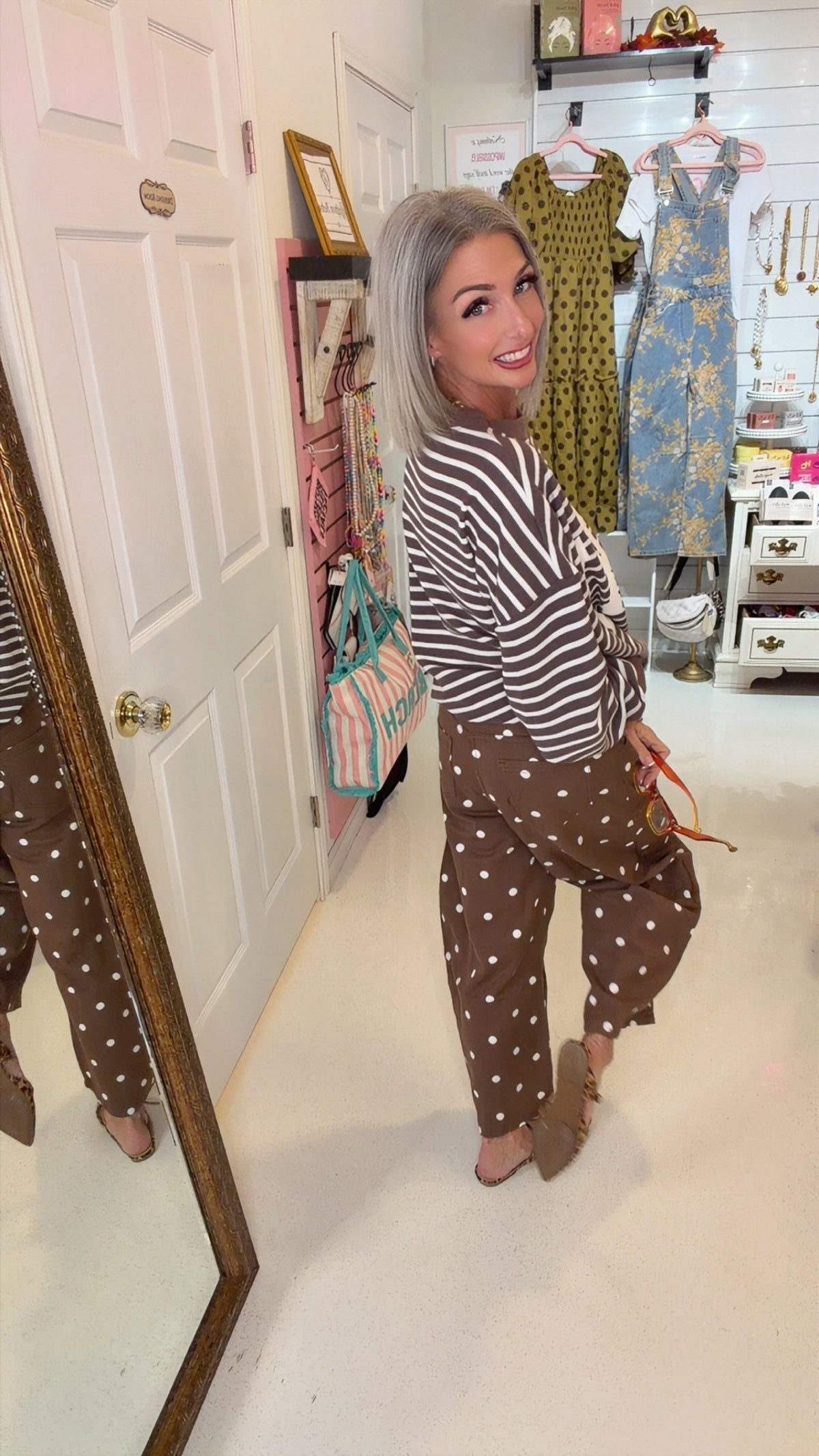 Polka Dot High-Waist Barrel Jeans