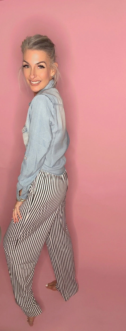 Stripe Tab Patched Elastic Waistband Pocketed Loose Pants