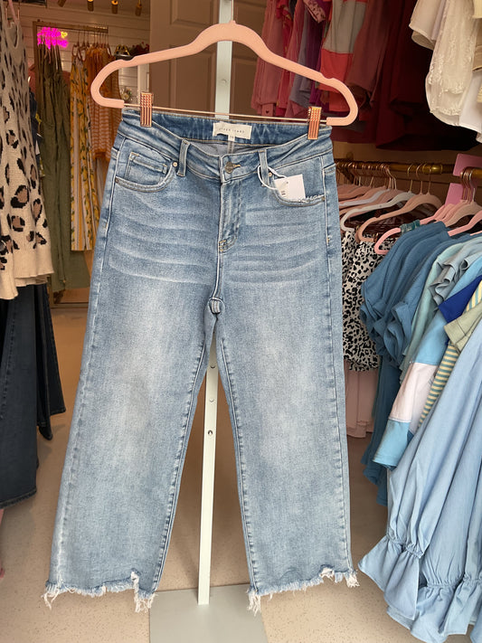 LIGHT Mid Rise Crop Straight Jeans-Stretchy
