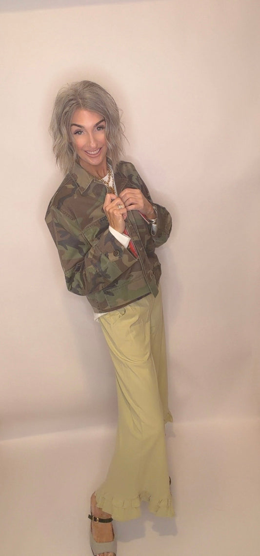 Ruffle Hem Wide-Leg Pants