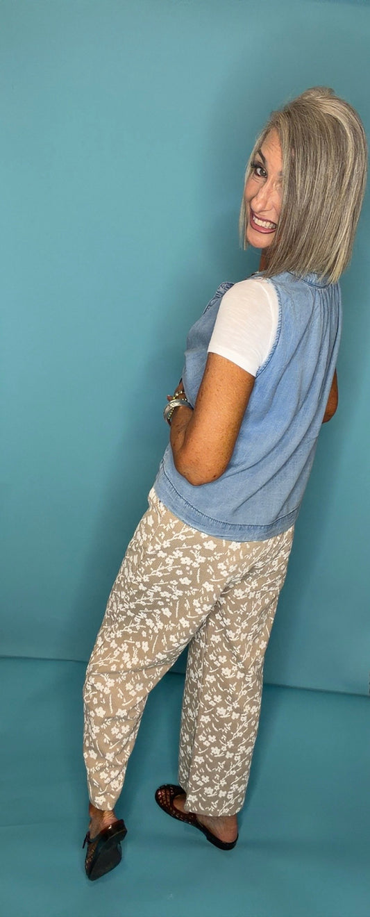 FLORAL KNIT JACQUARD PANTS