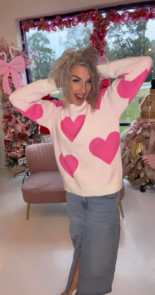 VALENTINE'S DAY ROUND NECK HEART KNITTED SWEATER