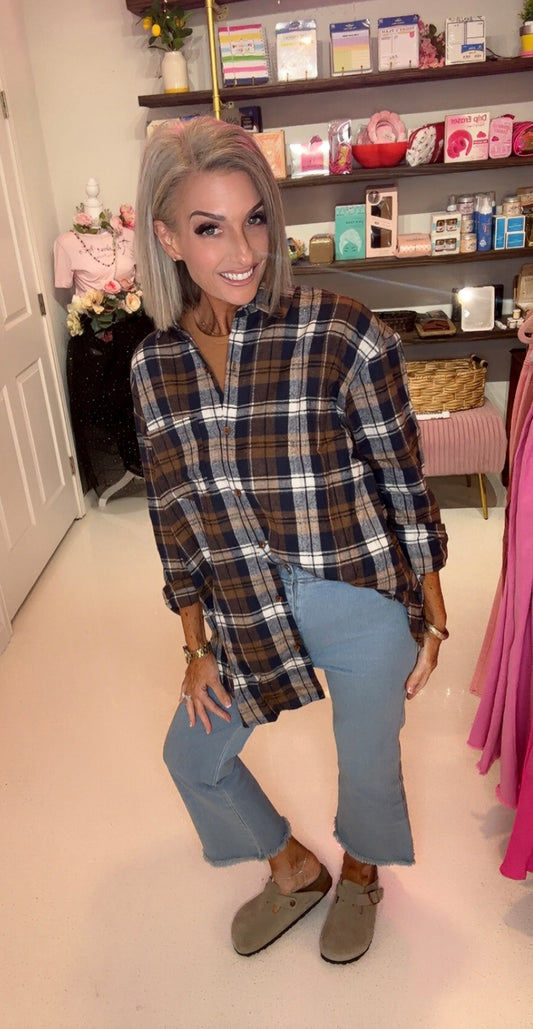 Collared Pocket Detail Plaid Shirts Top