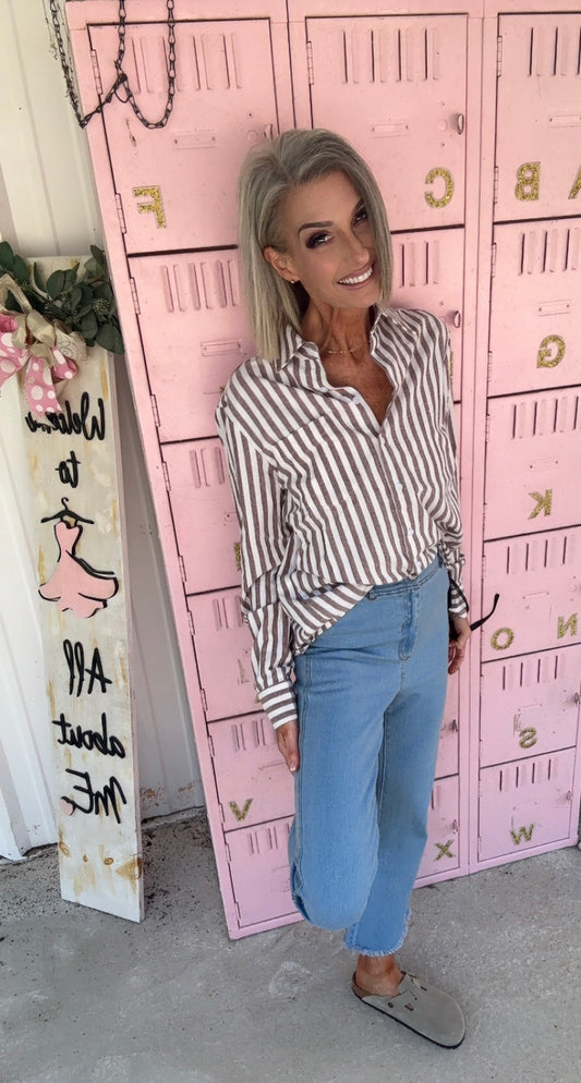 Collared 100% Cotton Striped Shirt Top