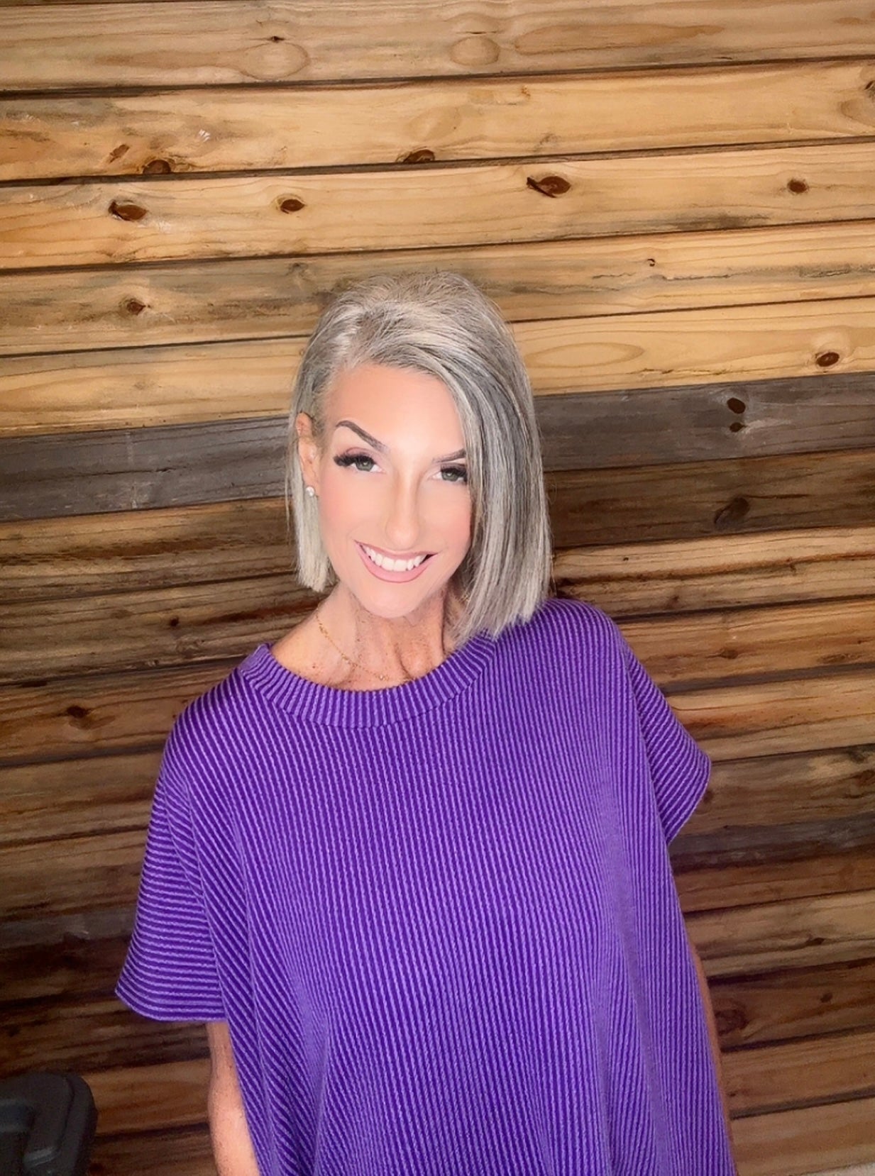 SHORT SLEEVE TUNIC WITH SIDE SLIT: Purple / 3-3;S/M-L/XL