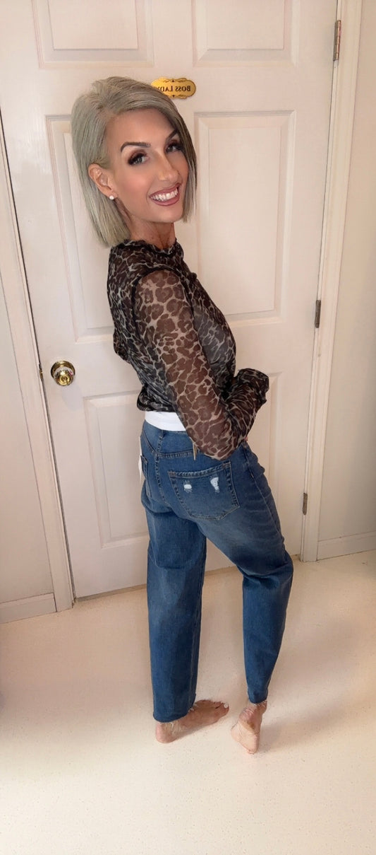 Medium Wash - High Rise Raw Hem Distressed Jeans