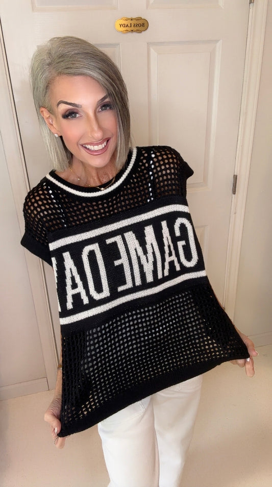 Oversized Drop Shoulder Crochet Sweater Knit Top