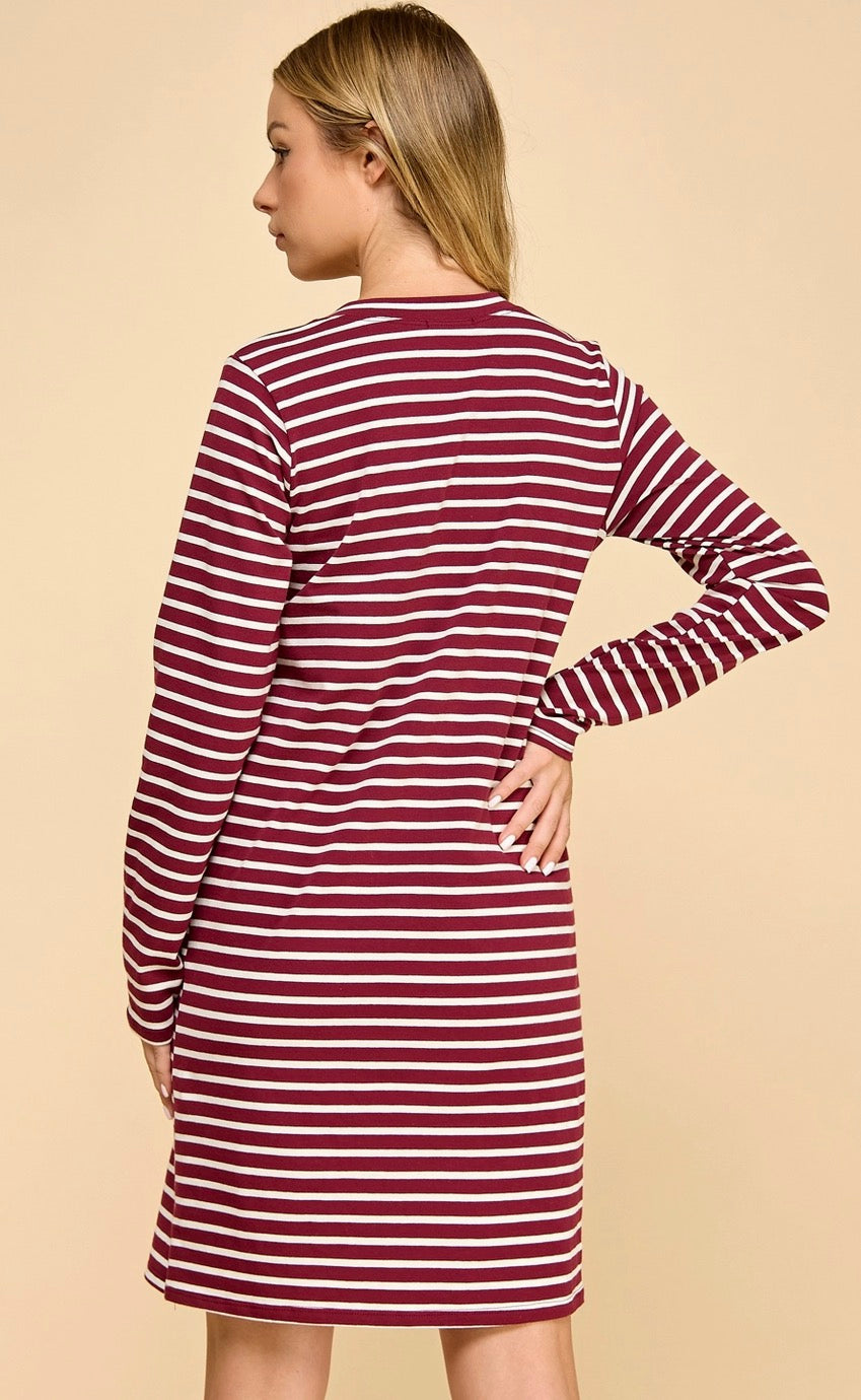 Stripe Long Sleeve Pocket Dress