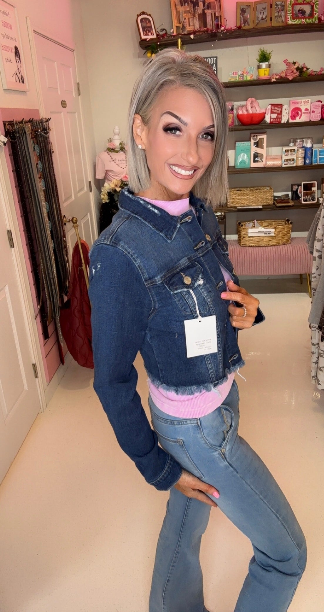Dark Wash - Raw Hem Cropped Denim Jacket