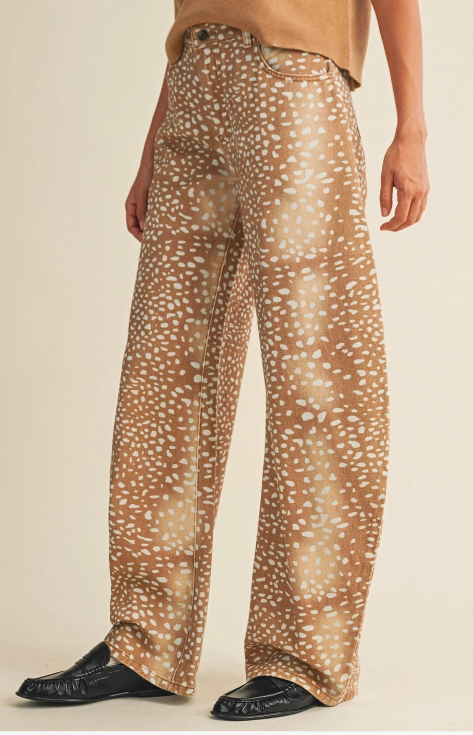 Deer Print Loose Fit Barrel Denim Jeans