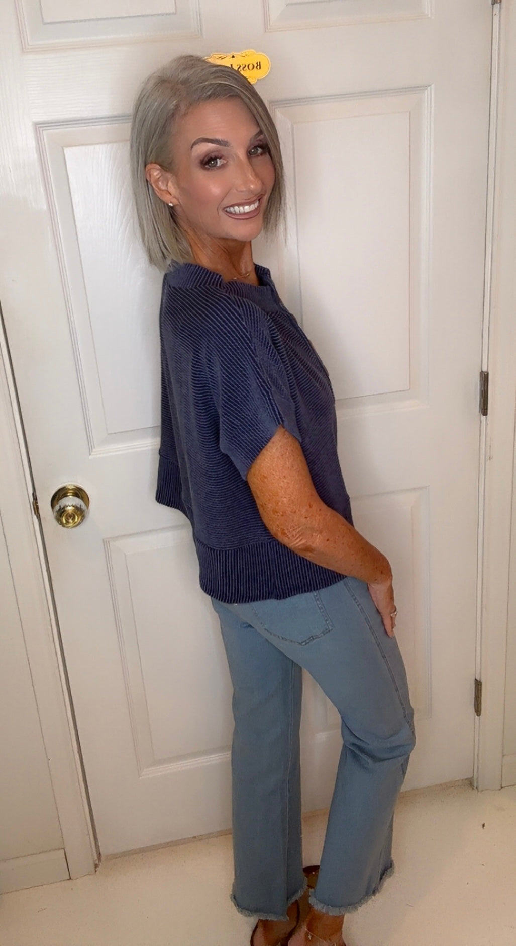 Button down ribbed Henley