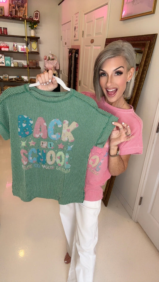 Back to School Letter Print Knit Top in Charcoal Gray