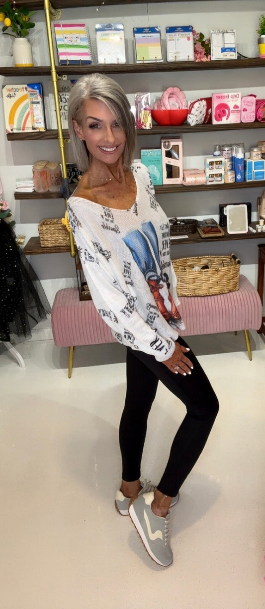 White Fashion Summer Knit Printed Sweater LOOWIE