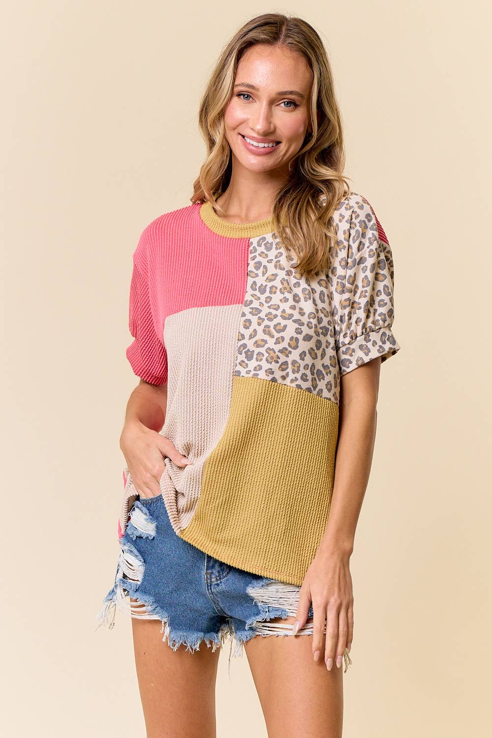 LMT4316-Feeling Fierce Color Block Top