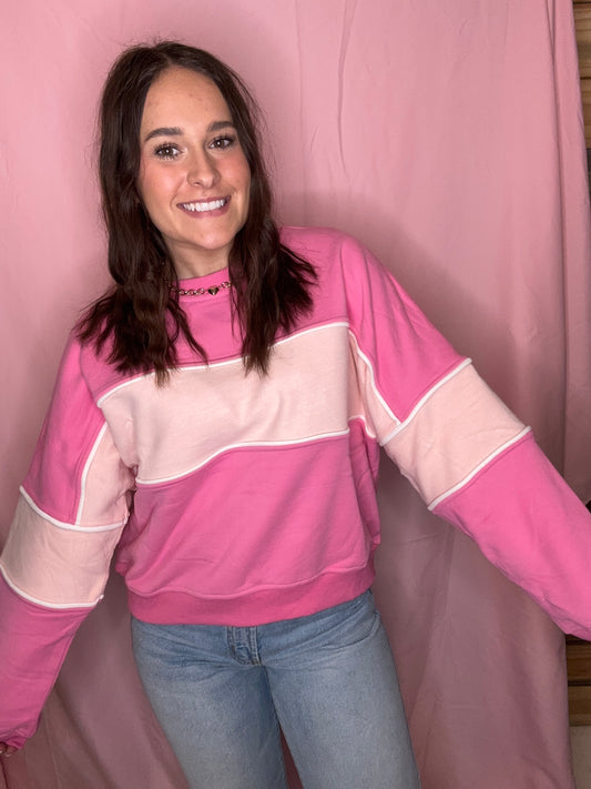 LONG SLEEVE COLOR BLOCK CREW NECK SWEATSHIRT-HT0124