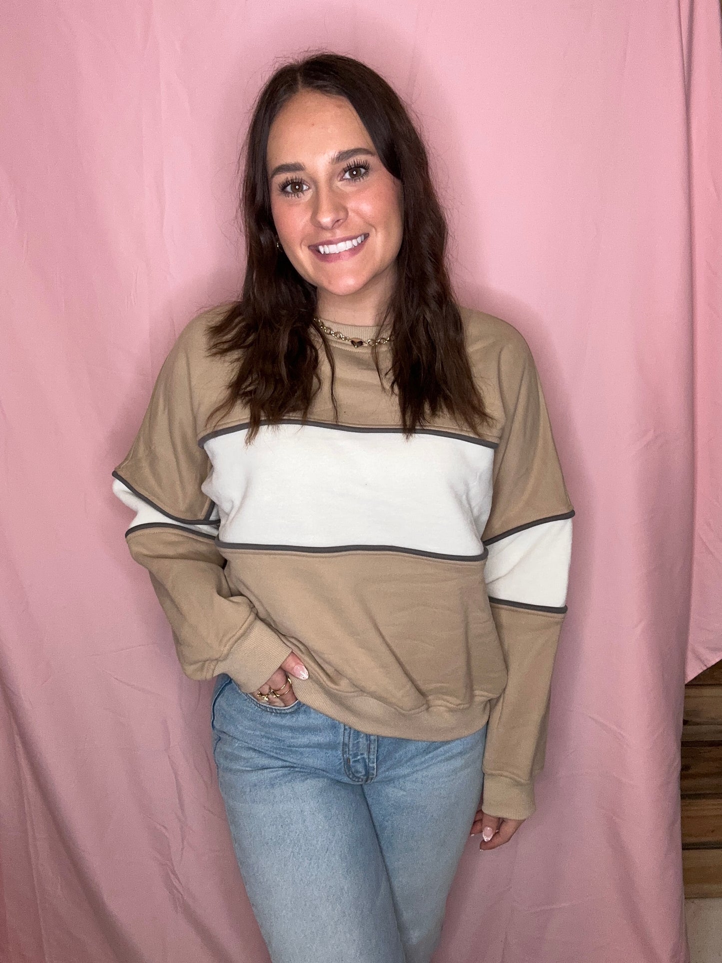 LONG SLEEVE COLOR BLOCK CREW NECK SWEATSHIRT-HT0124