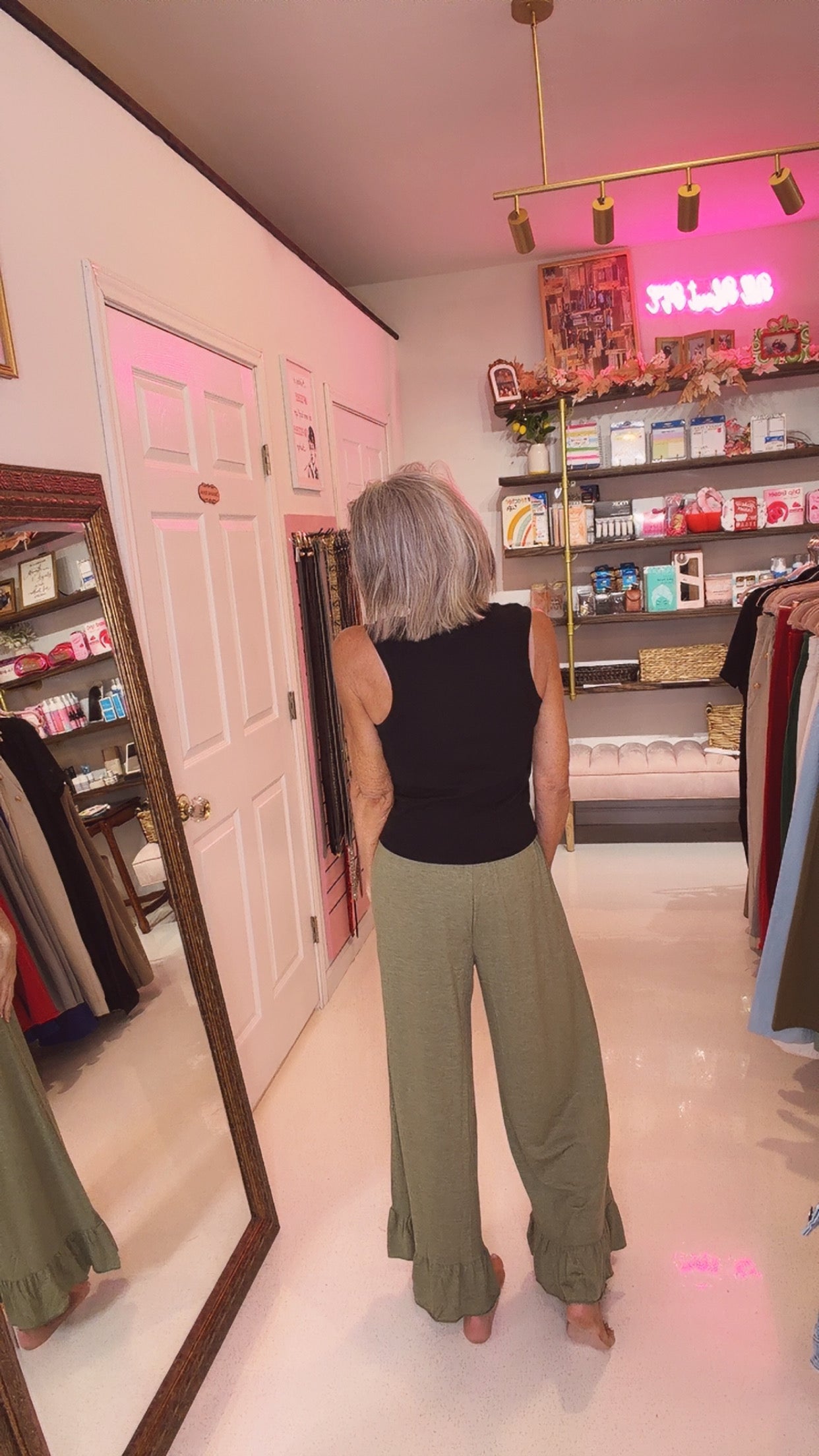 Ruffled Wide Leg Pull On High Waist Pants