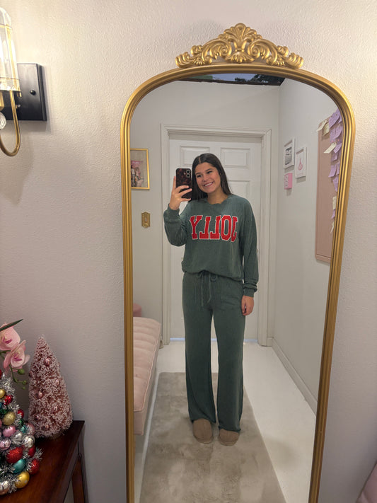 JOLLY Ribbed Knit Long Sleeve Top and Pants Set