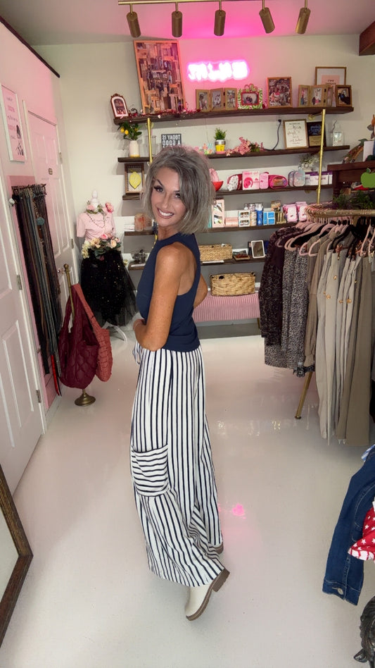 STRIPE WIDE LEG PANTS