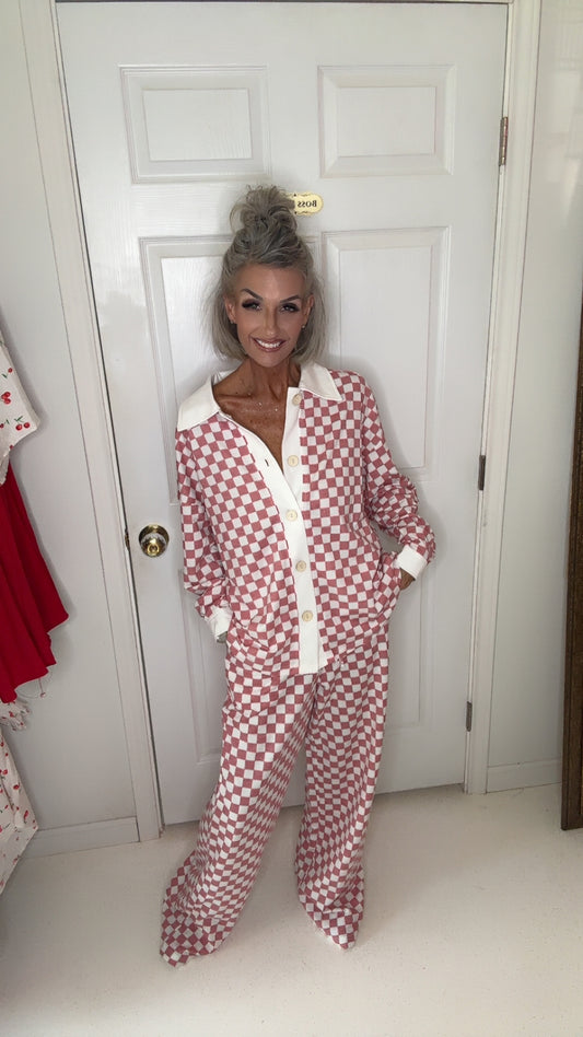 CHECKERED PRINT STRAIGHT LEG BOXER PANTS