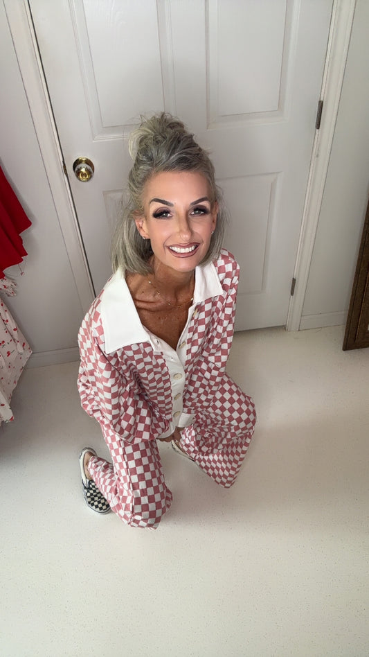 CHECKERED COLLARED BUTTON DOWN OVERSIZED TOP