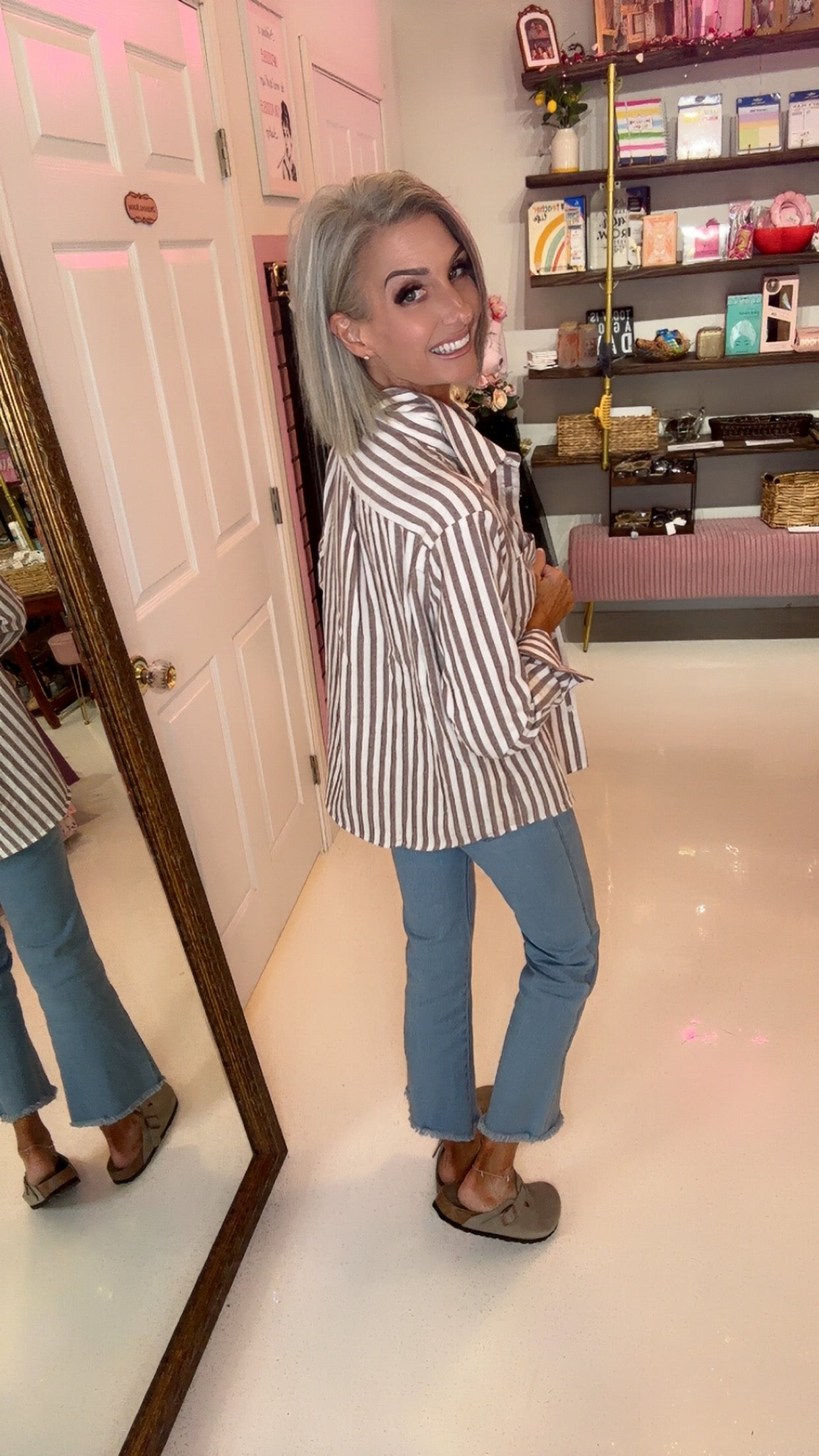 Collared 100% Cotton Striped Shirt Top