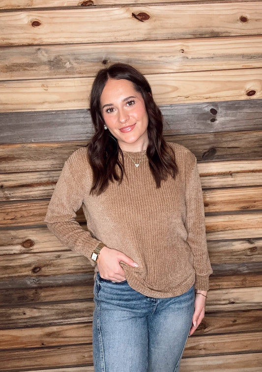 Chenille Waffle Round Neck Sweater
