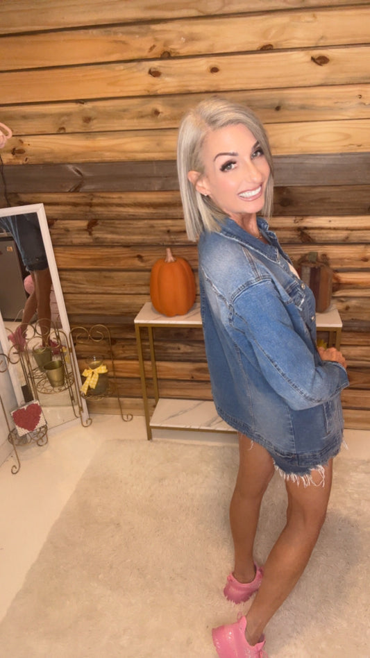 MEDIUM WASH - LONG DENIM JACKET
