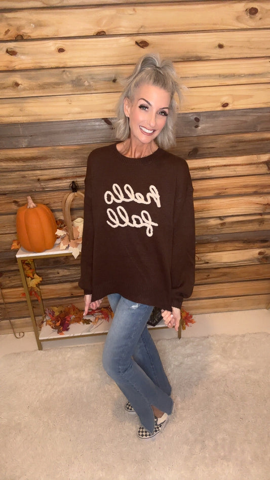 HELLO FALL Letter Embroidered Oversize Sweater -