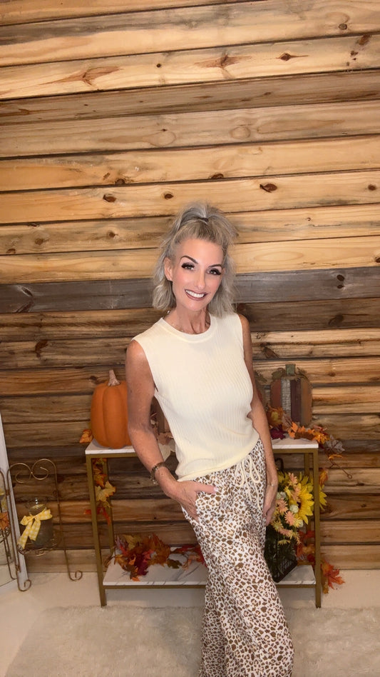 Leopard Drawstring Elastic Waistband Loose Pants