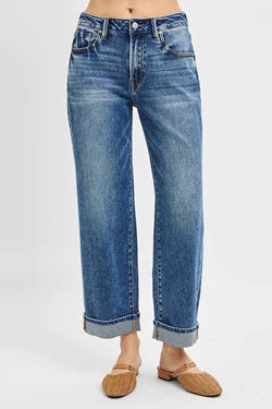 Risen Dark Mid Rise Ankle Boyfriend Stretchy