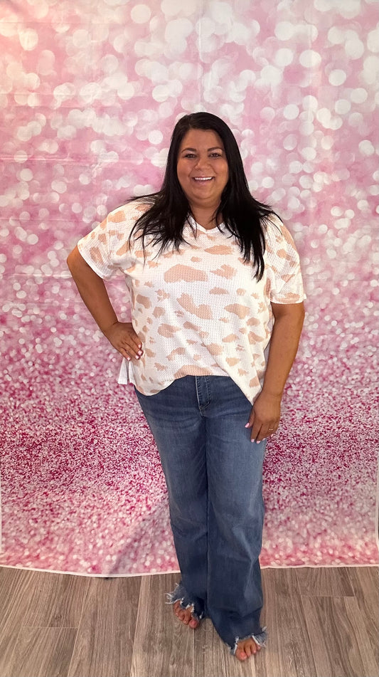 Waffle Spring Animal Oversized V-Neck Top