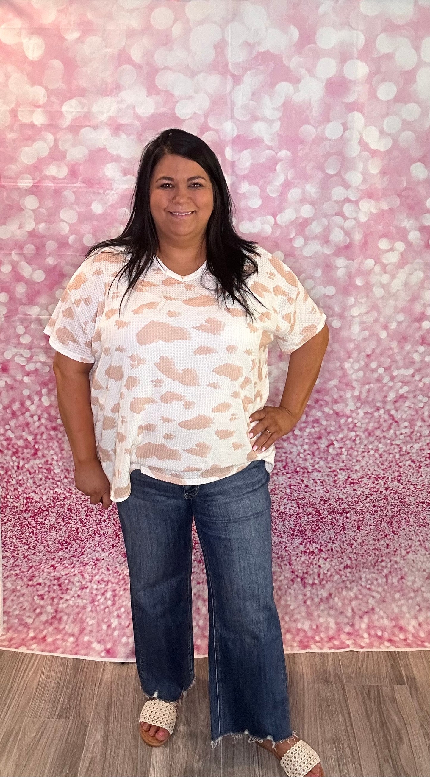 Waffle Spring Animal Oversized V-Neck Top