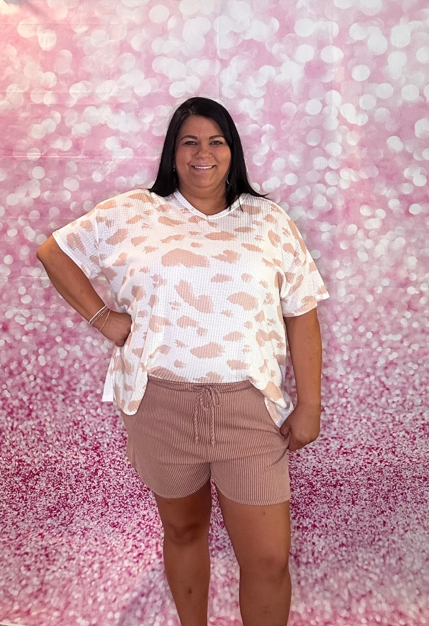 Waffle Spring Animal Oversized V-Neck Top