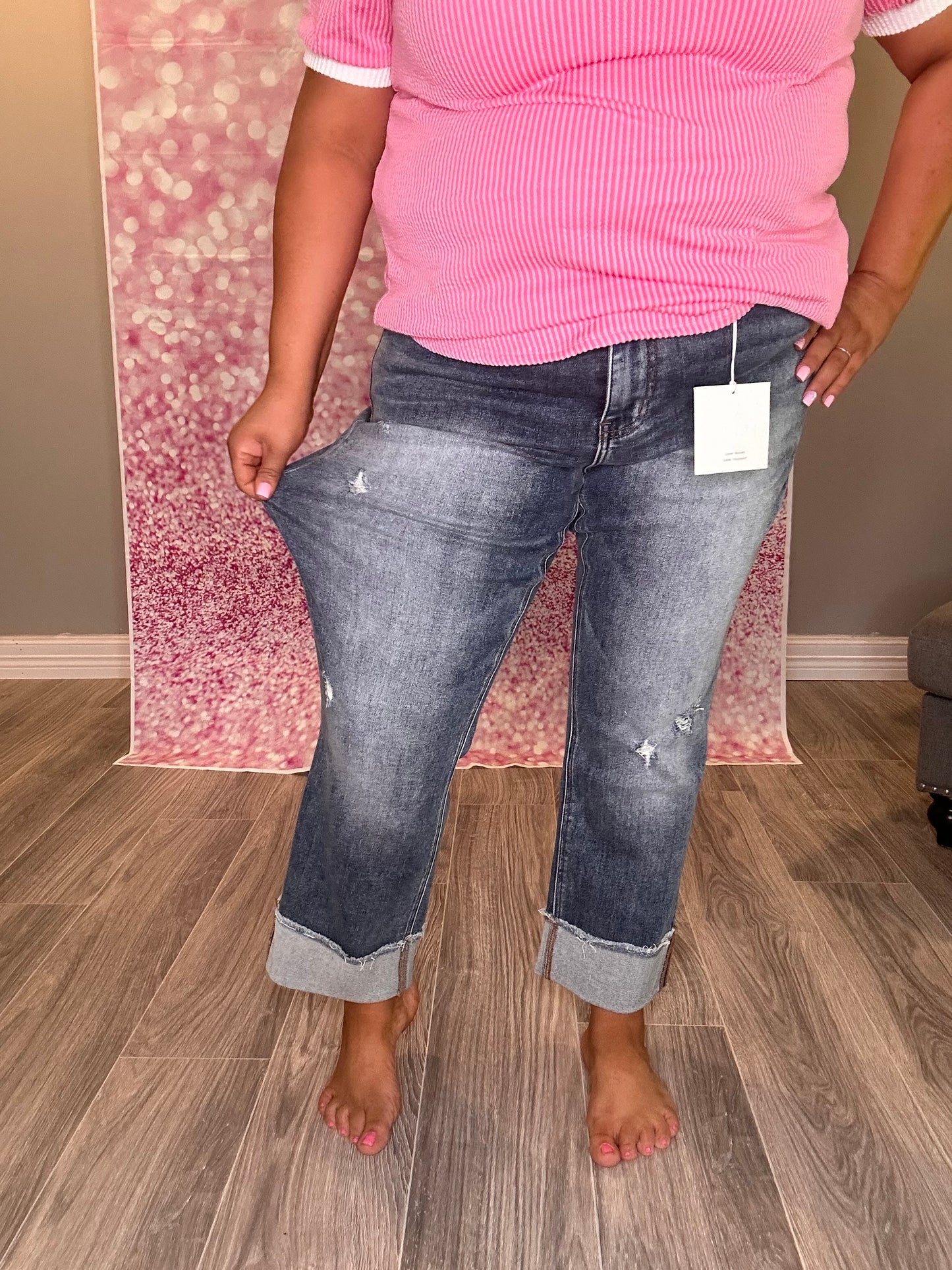 Women's High Rise Cuff Straight Jeans