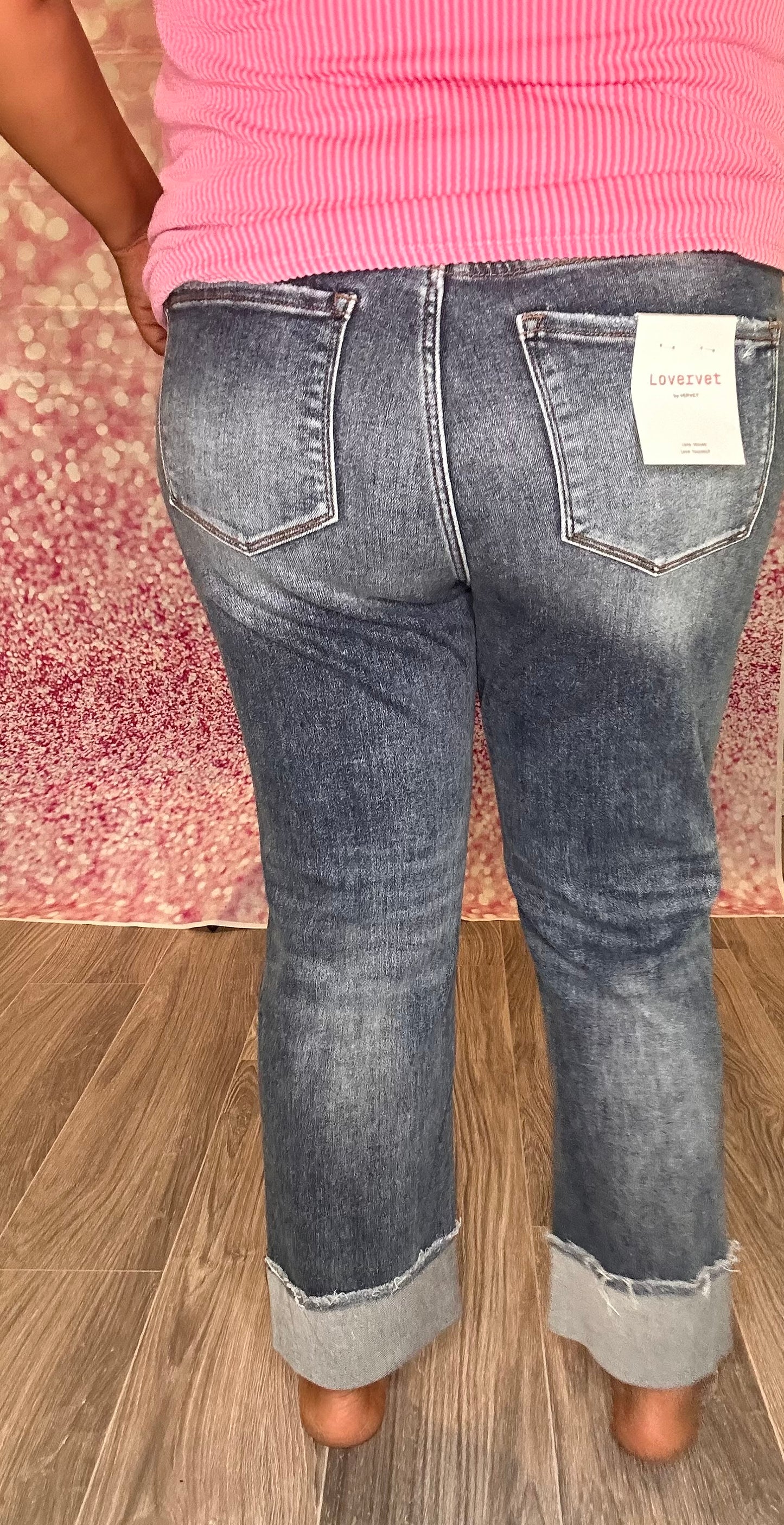Women's High Rise Cuff Straight Jeans