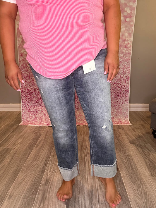 Women's High Rise Cuff Straight Jeans