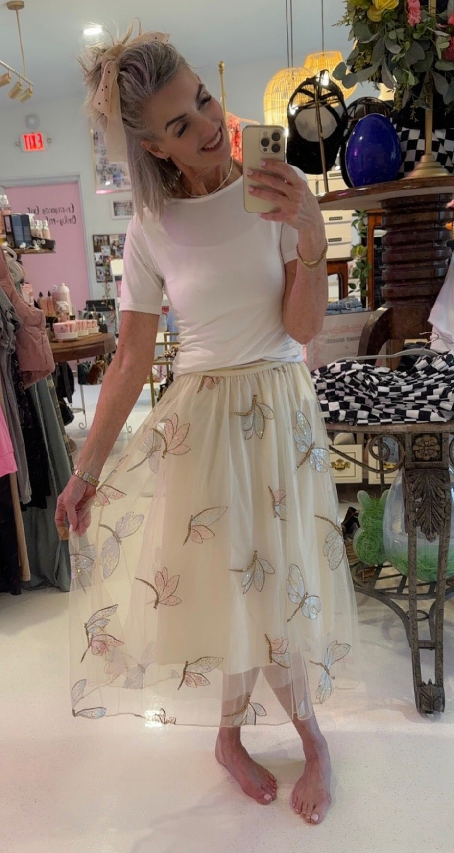 Sequined Dragonfly Embroidery Mesh Tulle Skirts SK194