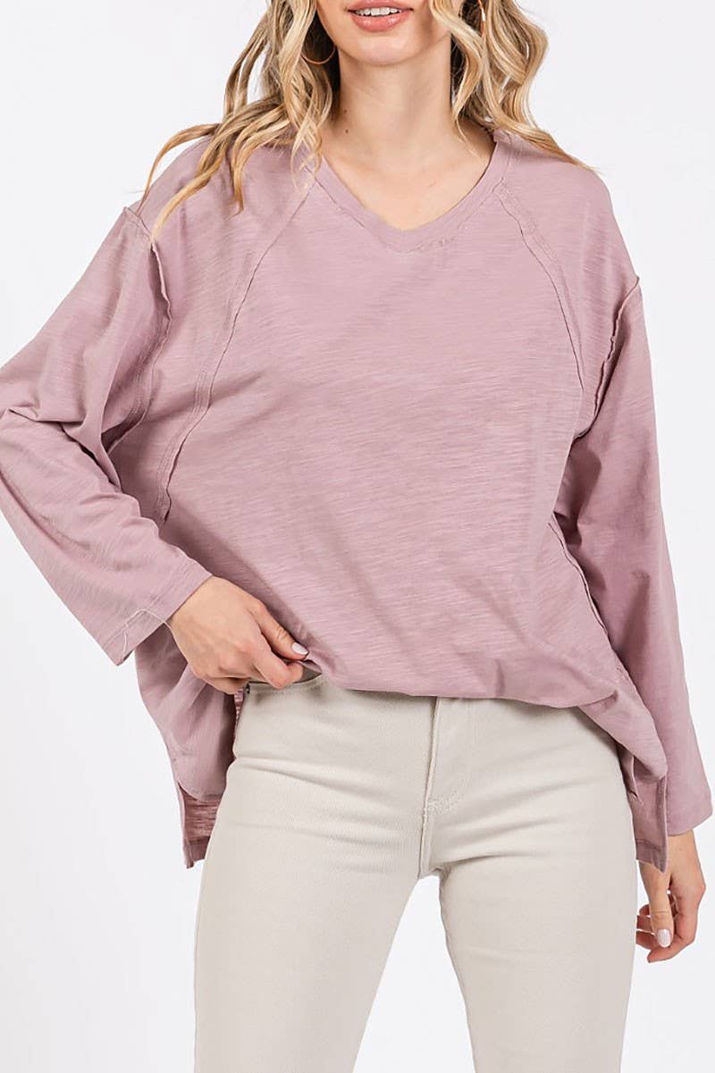 PLUS SIZE V NECK LONG SLEEVE TEXTURED TUNIC TOP