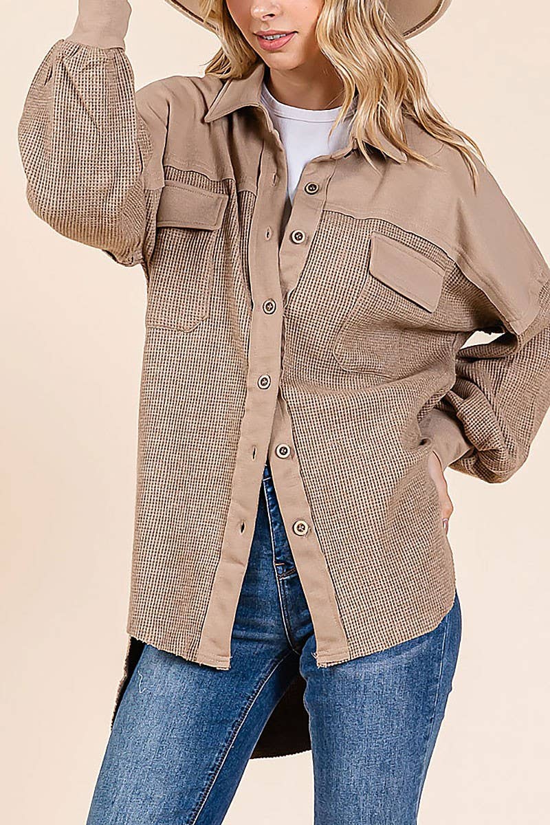 WAFFLE KNIT CONTRAST SHIRT JACKET